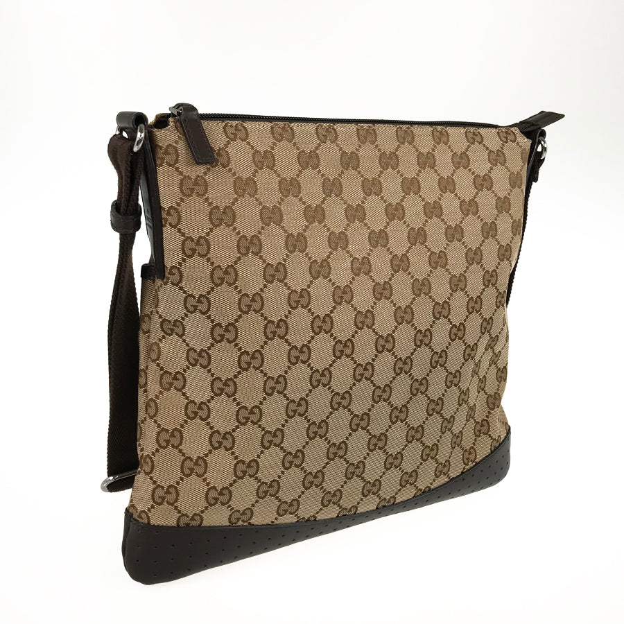 Gucci Twist Leather Canvas Shoulder Bag