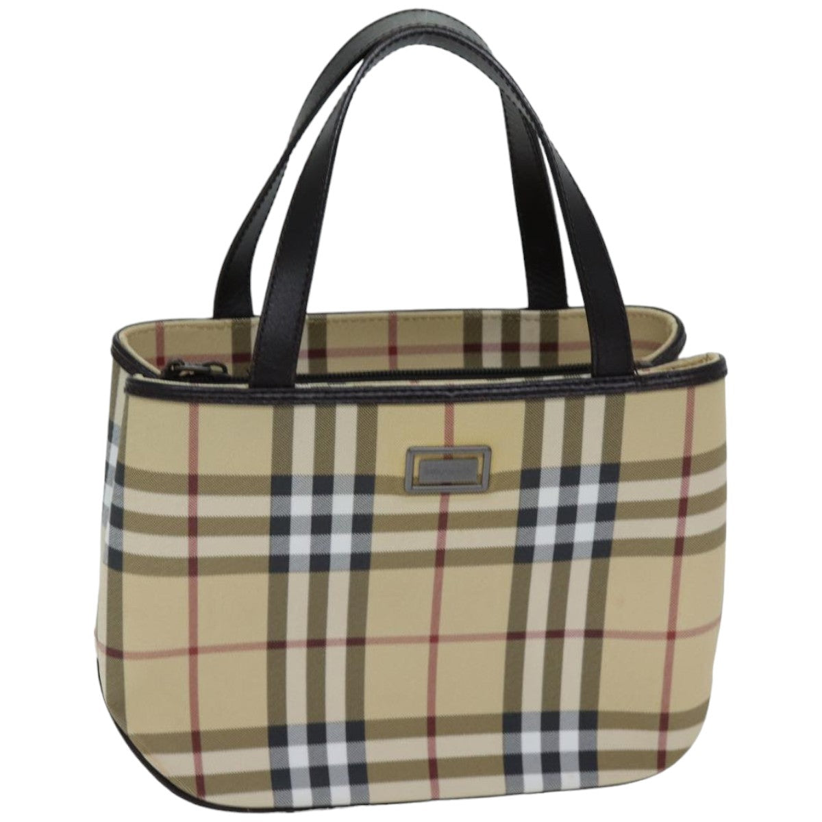 Burberry Nova Check Hand Bag Coated Canvas Beige Auth tb1099