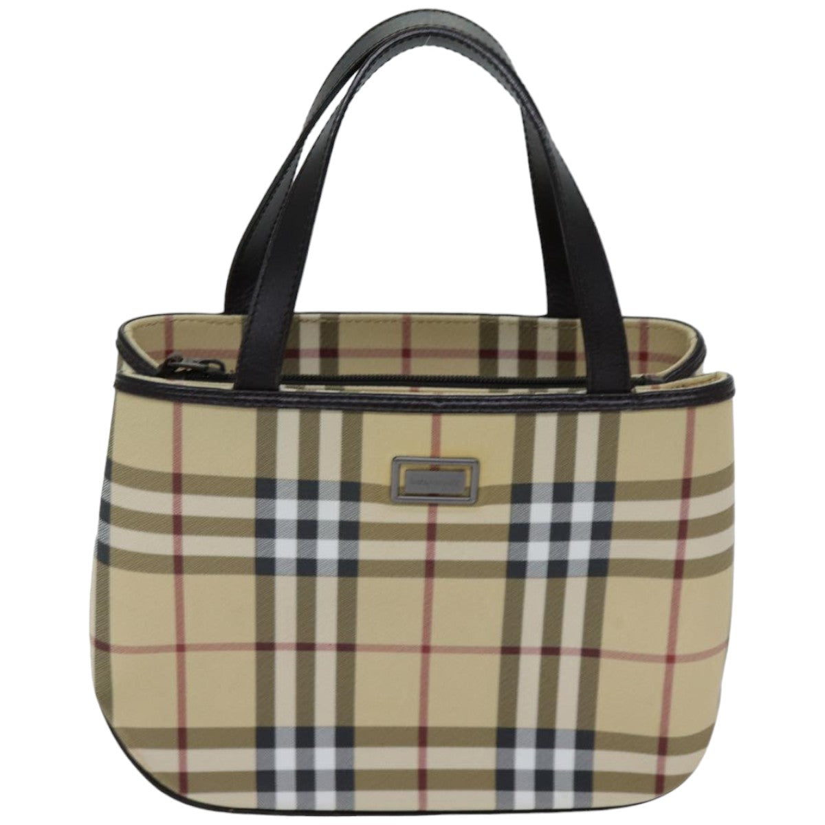Burberry Nova Check Hand Bag Coated Canvas Beige Auth tb1099
