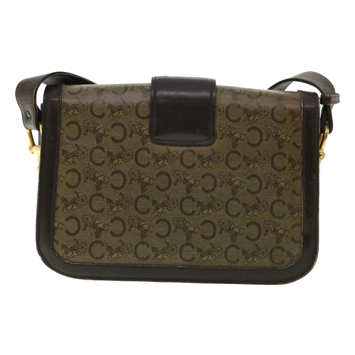 Luxury CELINE C Macadam Canvas Gold Horse Carriage Shoulder Bag Brown tb272
