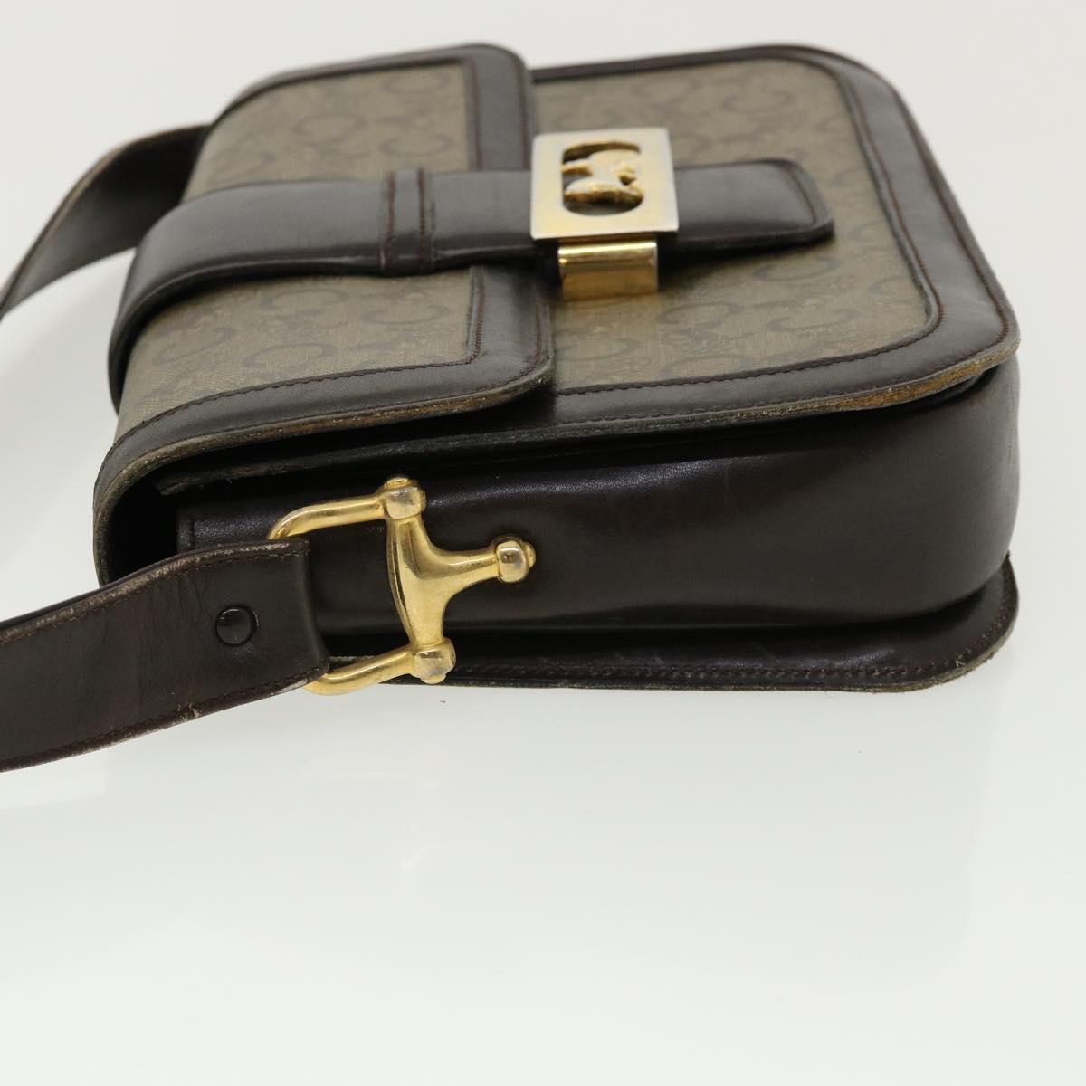 Luxury CELINE C Macadam Canvas Gold Horse Carriage Shoulder Bag Brown tb272