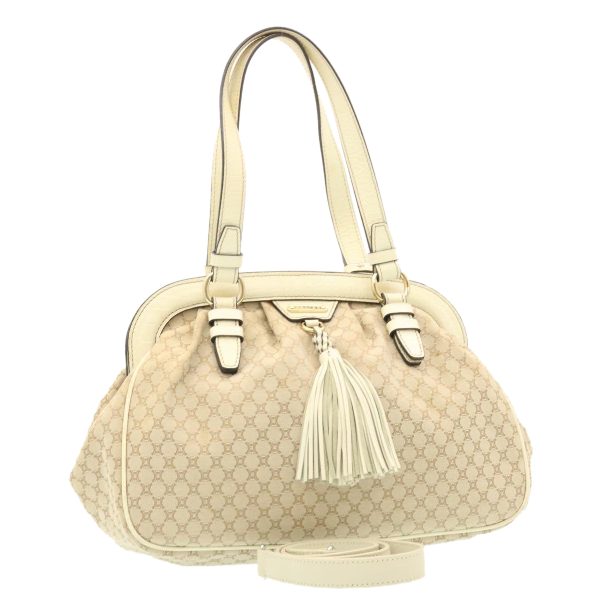 Luxury CELINE Macadam Canvas 2way Shoulder Bag Hand Bag Beige th2019