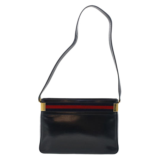 GUCCI Sherry Line Shoulder Bag Leather Navy Red th3837