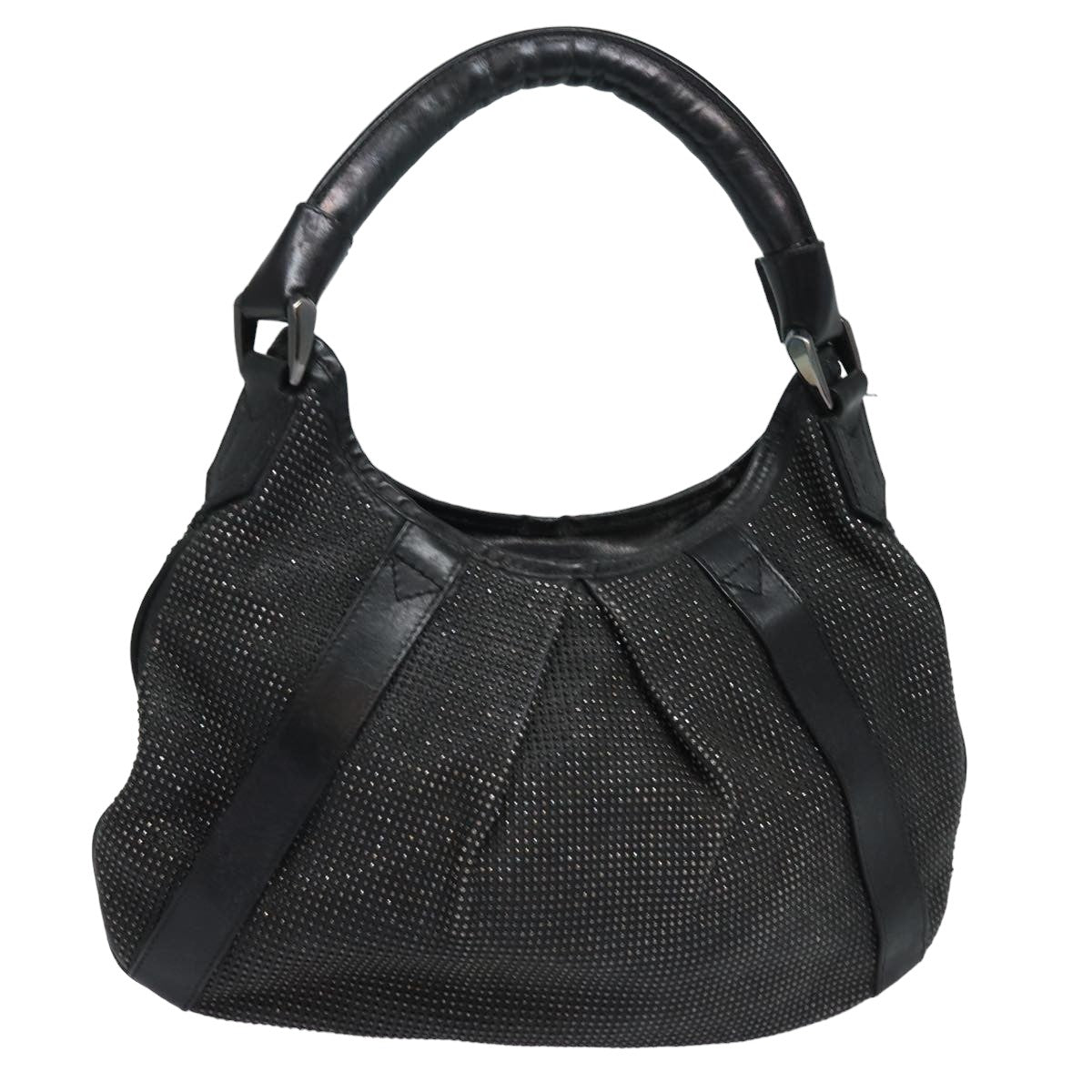 Burberry Studs Shoulder Bag Leather Black Auth ti1805