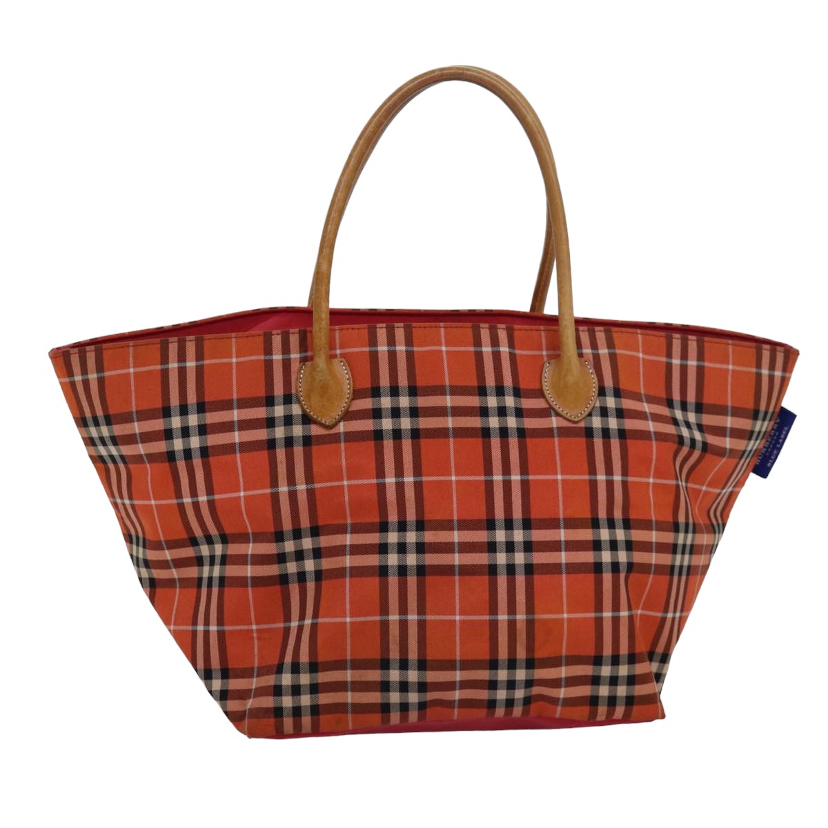 Burberry Nova Check Blue Label Tote Bag Nylon Leather Orange Brown Auth ti1814
