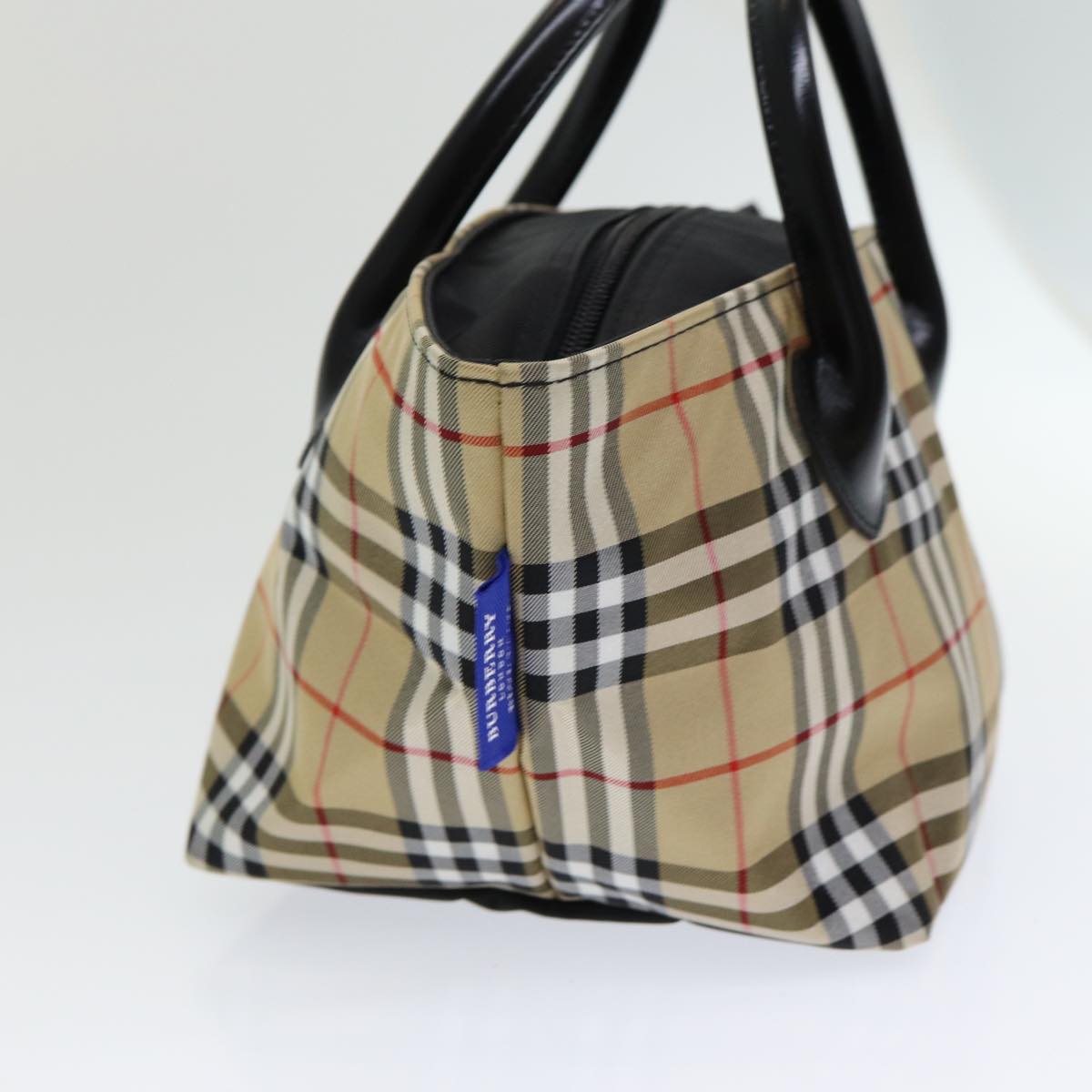 Burberry Nova Check Blue Label Hand Bag Nylon Beige Auth ti1838