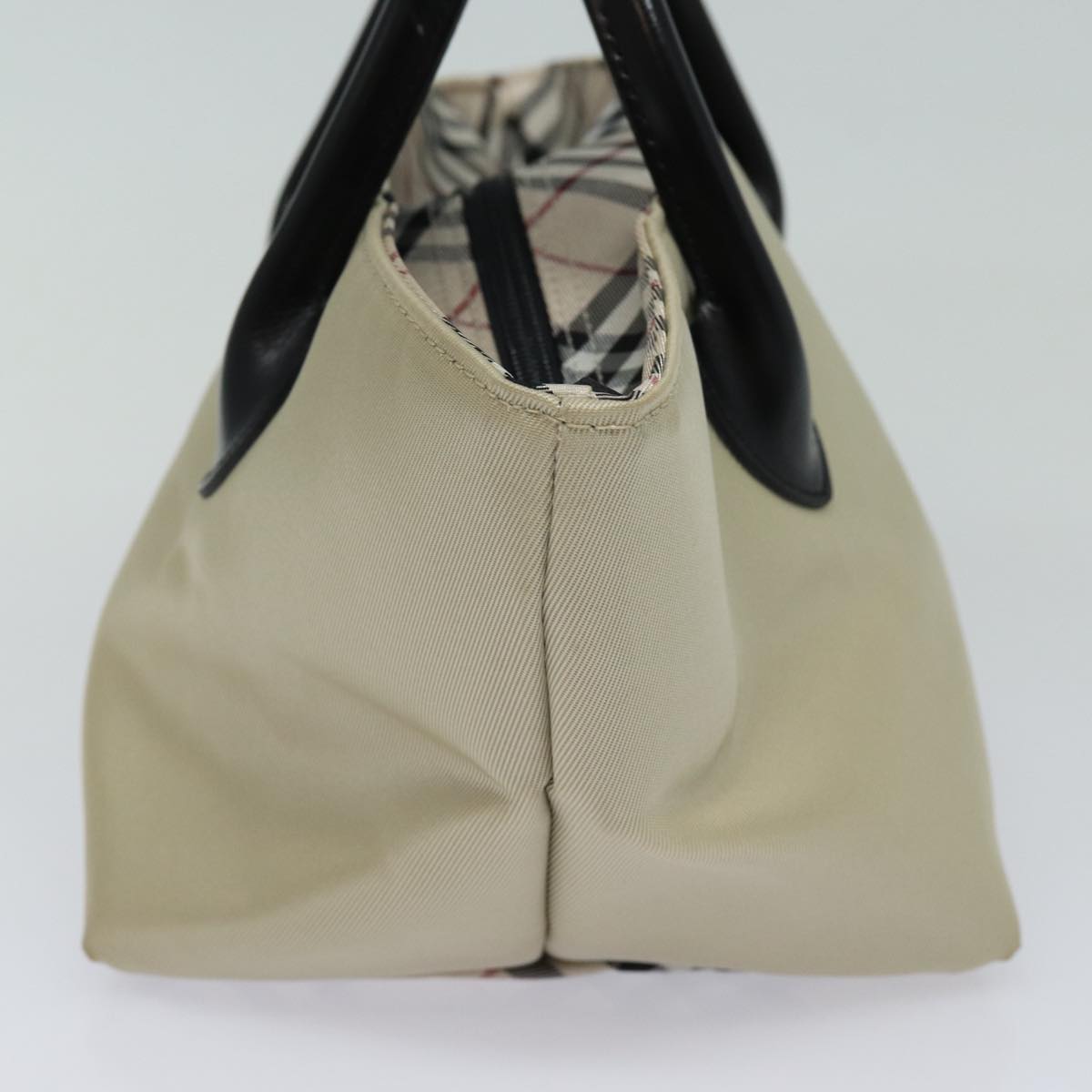 Burberry Nova Check Blue Label Hand Bag Nylon Beige Black Silver Auth ti1928
