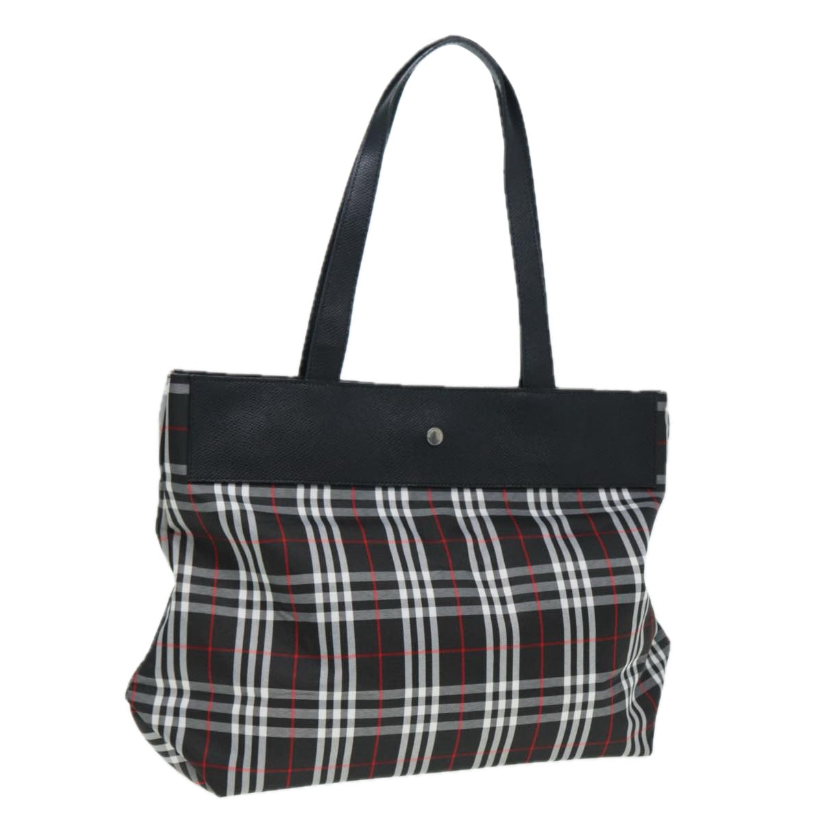 Burberry Nova Check Tote Bag Nylon Black Silver Auth ti1963