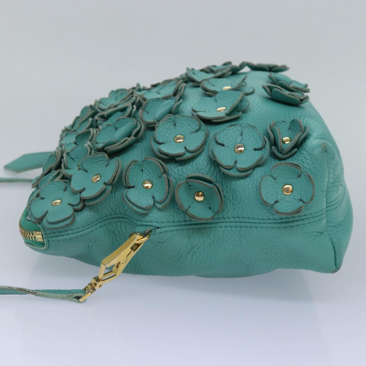 Burberry Shoulder Bag Leather Turquoise Blue Gold Auth ti2029