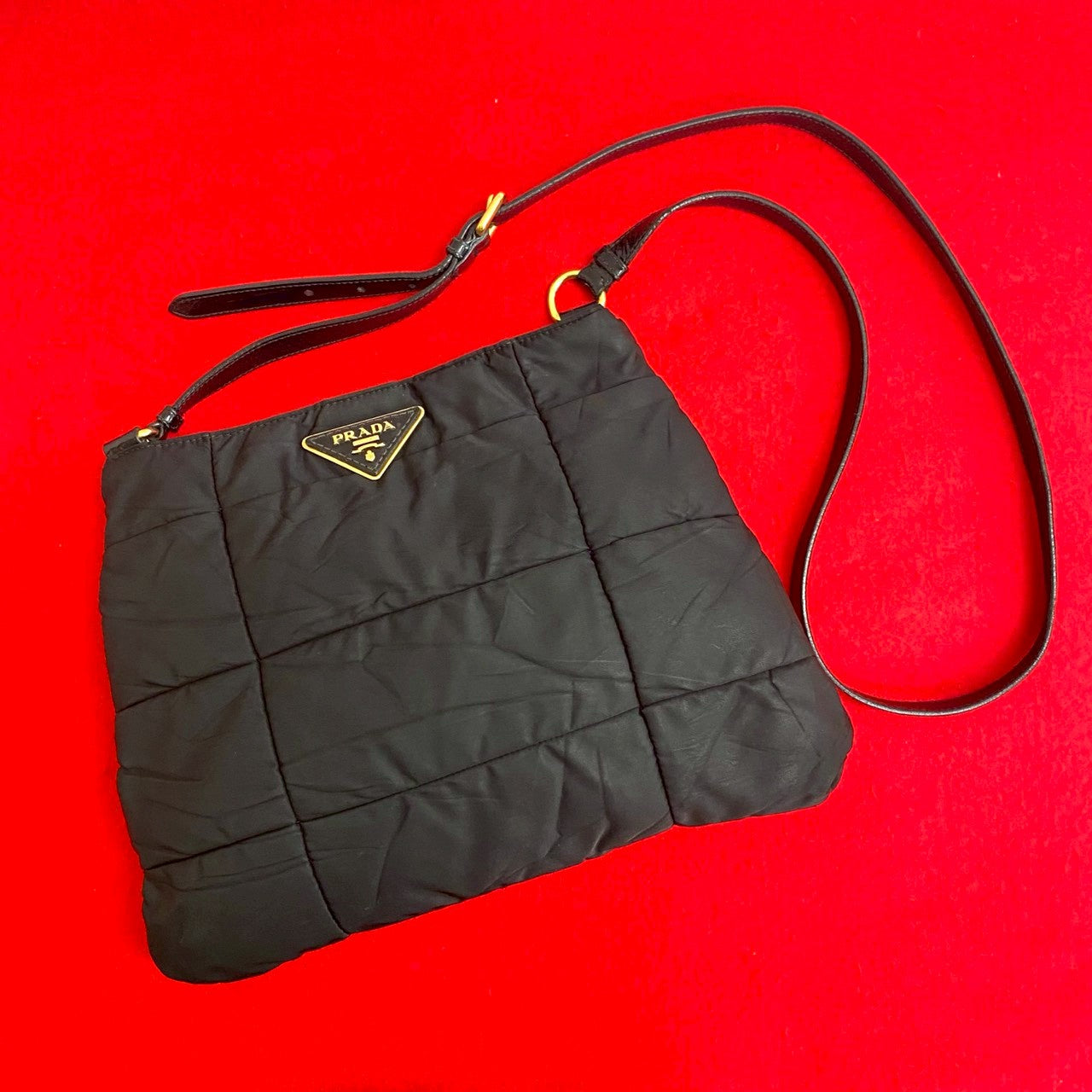 Prada Triangle Logo Nylon Leather Shoulder Bag