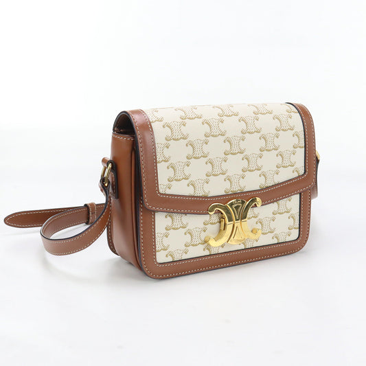 CELINE 18888 2BZ4 01BC teen triomphebag canvas Shoulder PVC/Calfskin White Women
