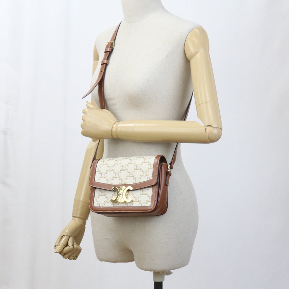 CELINE 18888 2BZ4 01BC teen triomphebag canvas Shoulder PVC/Calfskin White Women