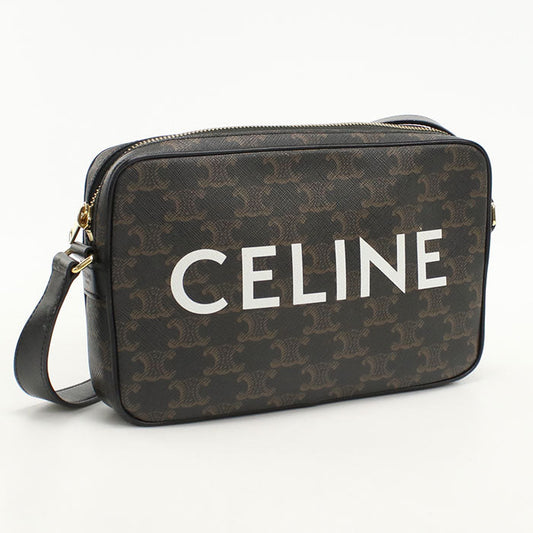 CELINE Medium messenger Triomphe canvas Diagonal shoulder bag PVC black Women