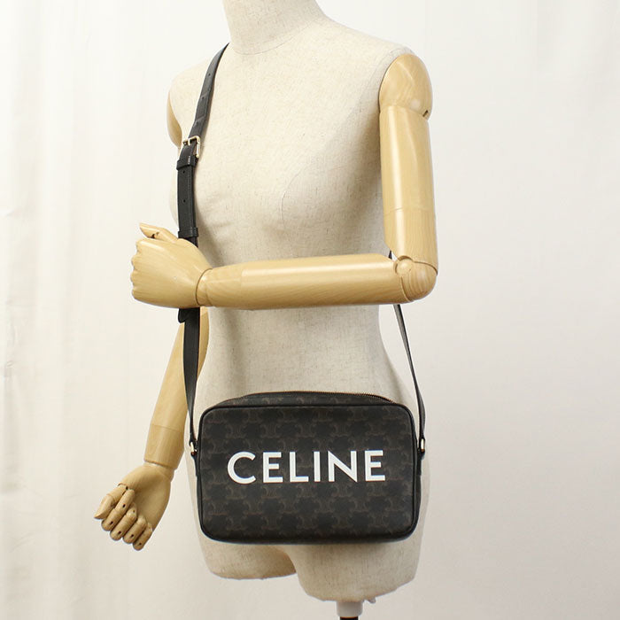CELINE Medium messenger Triomphe canvas Diagonal shoulder bag PVC black Women