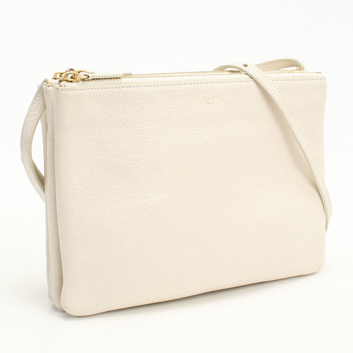 CELINE 171453 Shoulder Bag Trio Large Crossbody bag leather off white Women