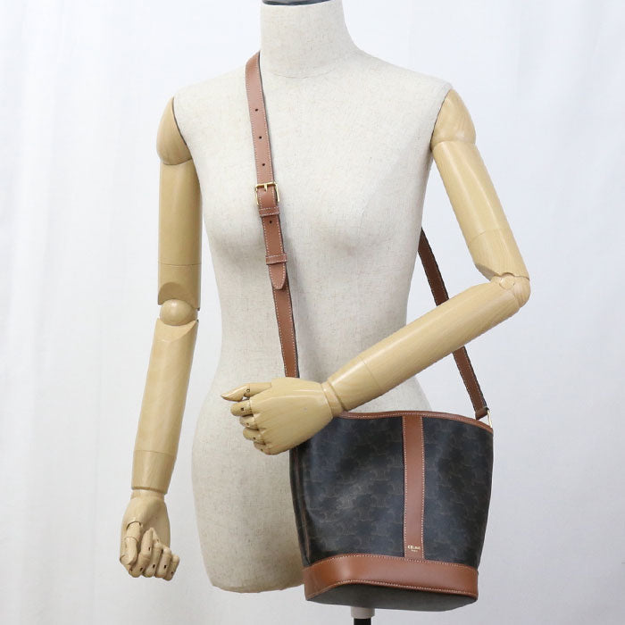 CELINE 19144 2CAS.04LU Triomphe canvas Shoulder Bag Calfskin brown Women