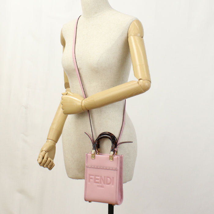 FENDI 8BS051 Tote Bag sunshine shopper mini Bag Shoulder Bag leather,Brexiglass pink Women
