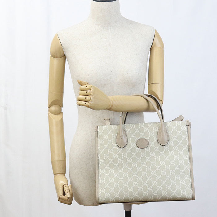 GUCCI 659983 Tote Bag Interlocking G Tote Bag GG Supreme, leather beige Women