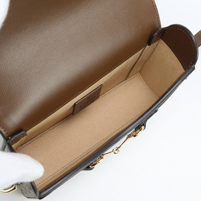 GUCCI Horsebit 1955 Mini Shoulder Bag GG Supreme Canvas beige Women