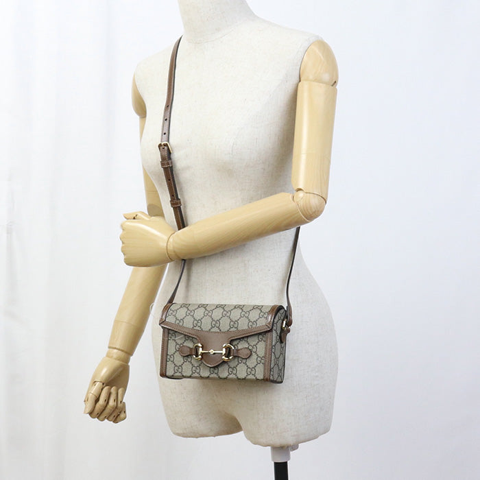 GUCCI Horsebit 1955 Mini Shoulder Bag GG Supreme Canvas beige Women