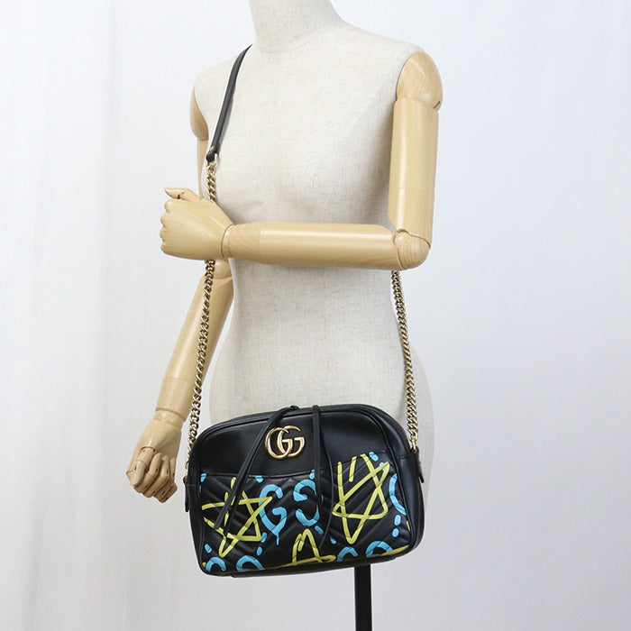 GUCCI ChainShoulder GG Marmont Shoulder Bag leather black Women