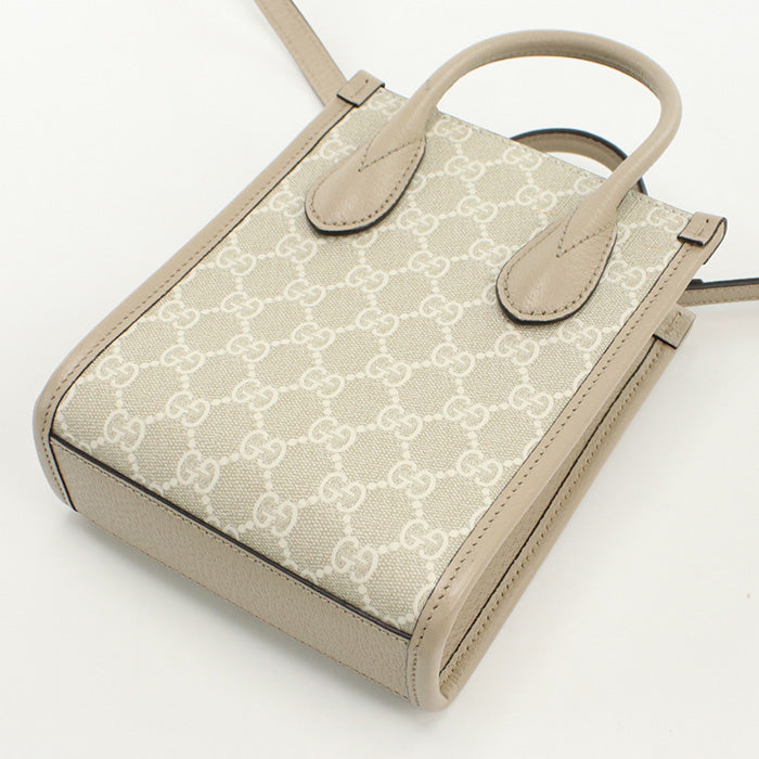 GUCCI 671623 Tote Bag Interlocking G Mini Tote Bag GG Supreme Canvas,leather beige Women