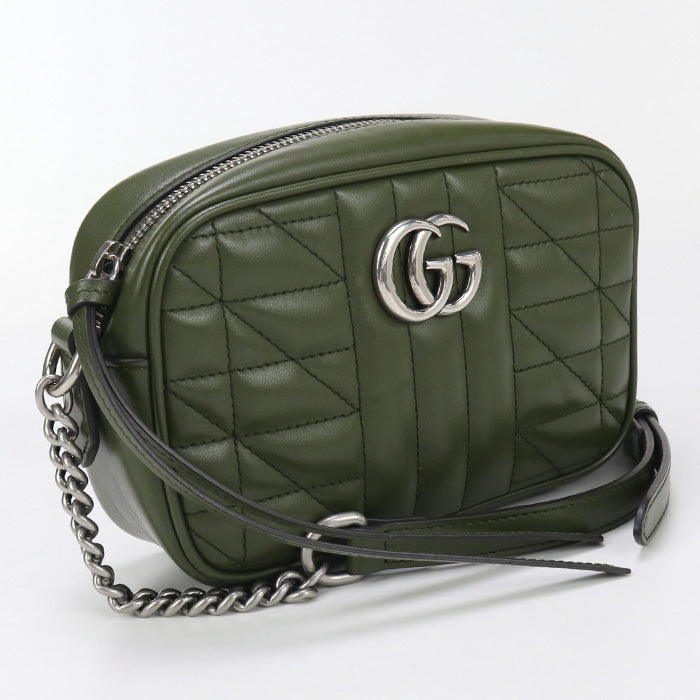 GUCCI 634936 Mini camera bag GG Marmont Bag Quilted leather green Women