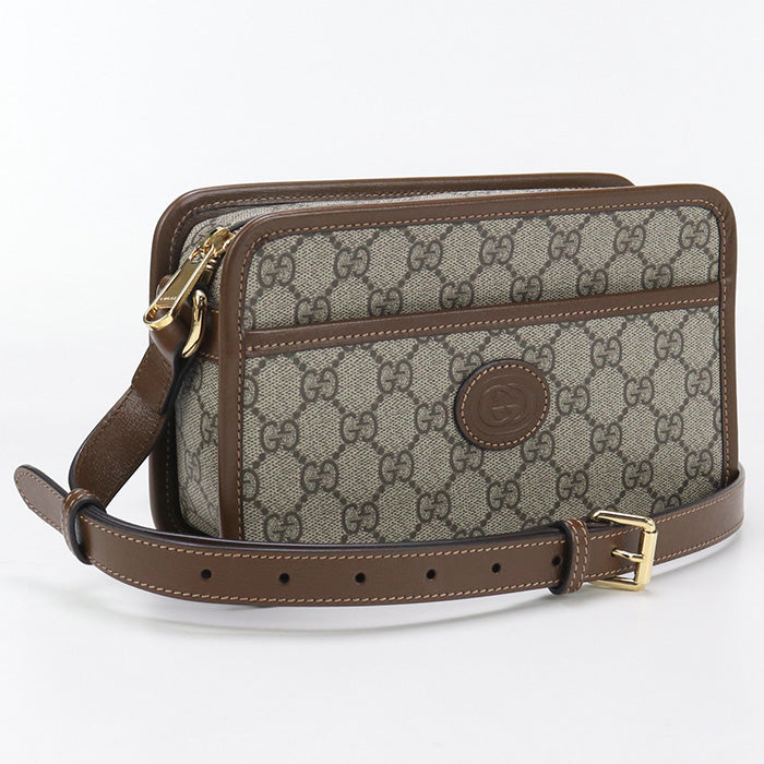 GUCCI 658572 Interlocking G Diagonal Shoulder Bag GG Supreme beige Women