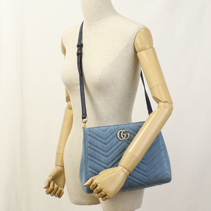 GUCCI 448054 GG Marmont Tote Bag denim/leather blue Women