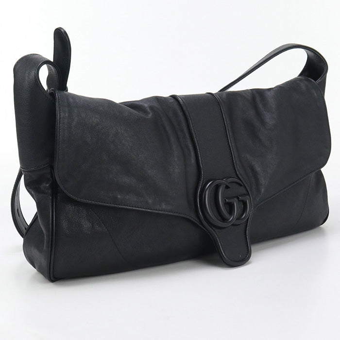 GUCCI 767209 Shoulder Bag Double G Shoulder Bag leather black Women