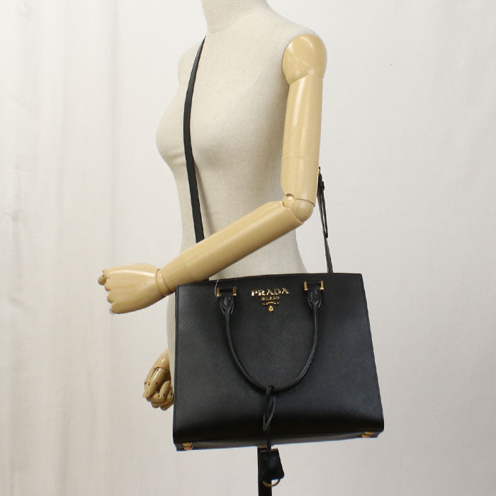 PRADA 2WAY handbag shoulder bag Saffiano leather Black Women