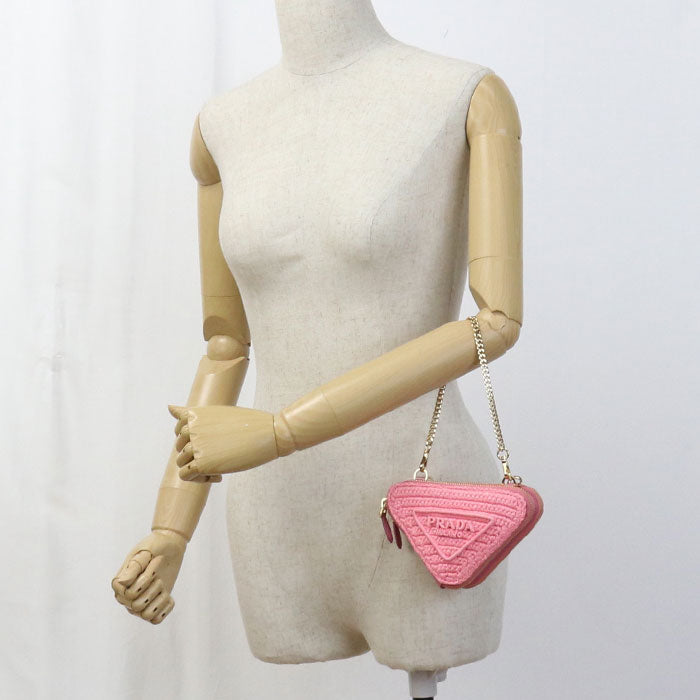 PRADA 1NR015 2FMC F0442 Shoulder Bag Crochet Mini Pouch 2 Way bag Raffia, leather pink Women