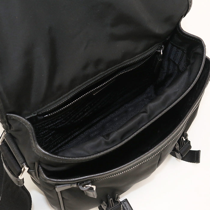 PRADA 2VD768 Shoulder Bag Safiano leather Messenger bag Nylon black mens