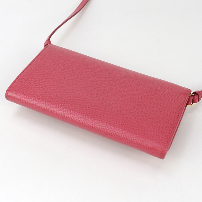 PRADA Long wallet Safiano Shoulder wallet/Chain wallet leather pink Women