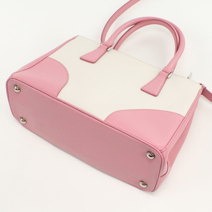 PRADA B2863K Tote Bag Galleria Small 2WAYTote Bag Safiano leather Two-tone (ivory) Women