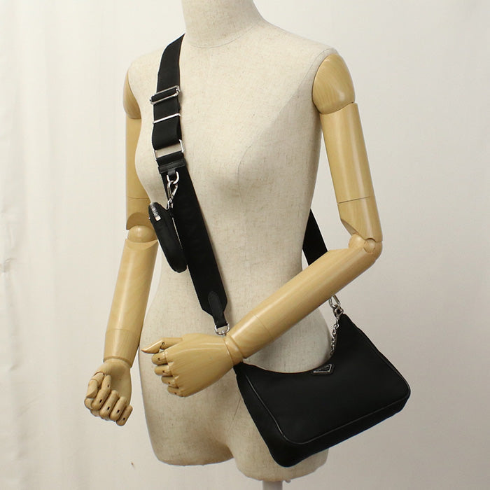 PRADA 1BH204 Shoulder Bag/2WAYChainShoulder Bag Recycled nylon black Women