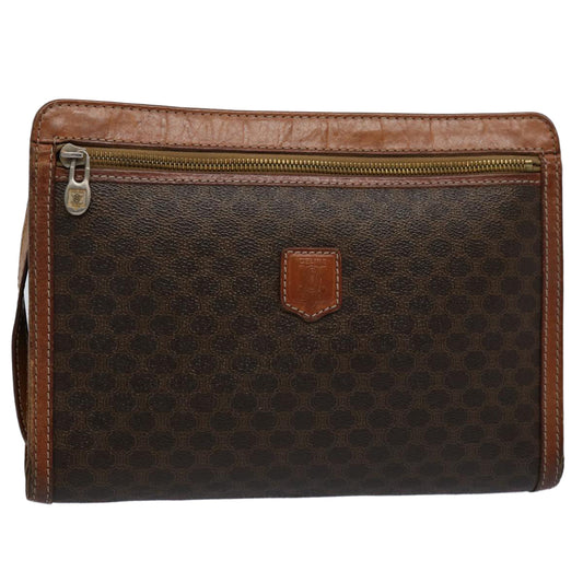Luxury CELINE Macadam Canvas Clutch Bag PVC Leather Brown uy144