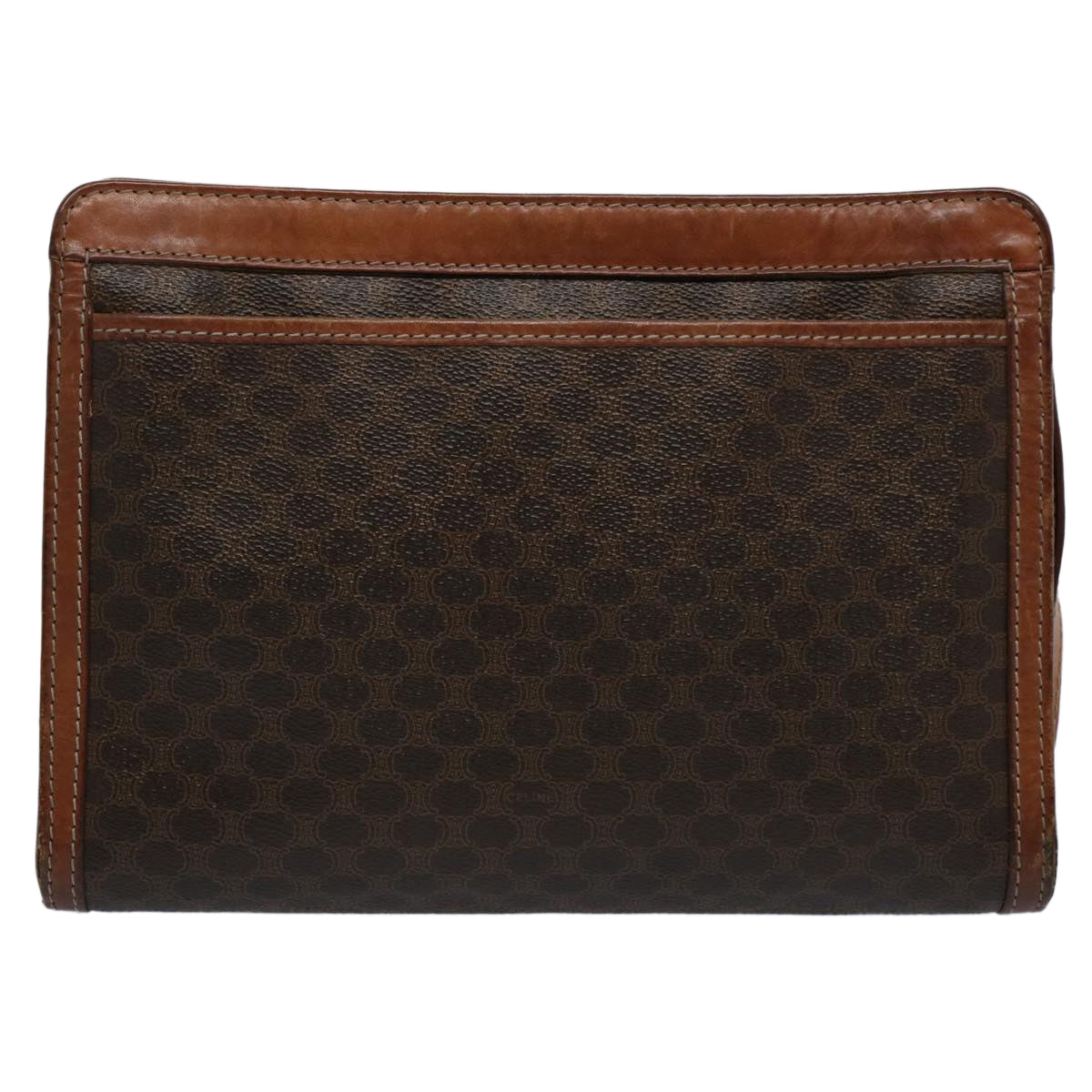 Luxury CELINE Macadam Canvas Clutch Bag PVC Leather Brown uy144