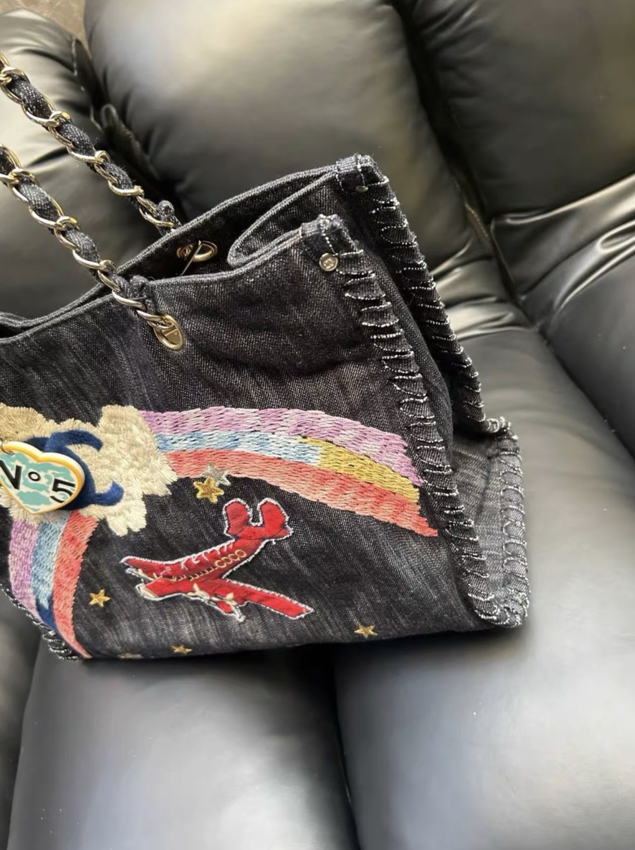 Chanel 2005 2006 Coco plane denim tote bag
