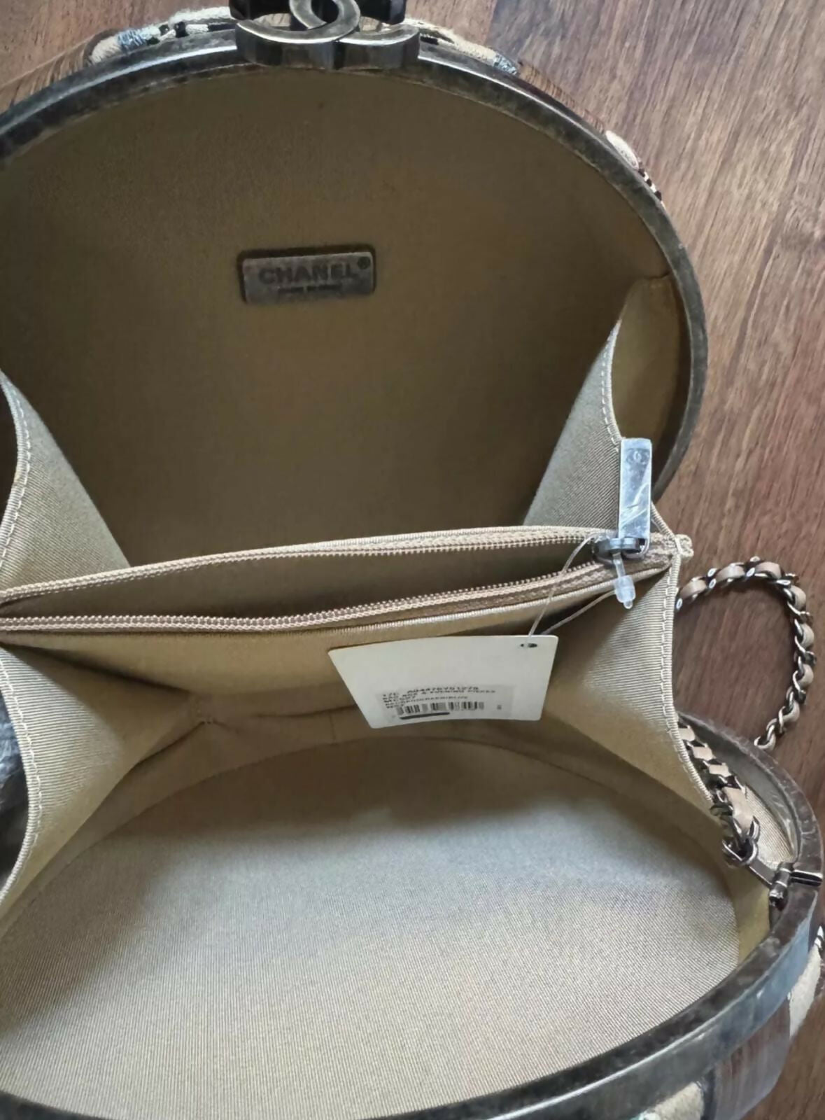 Chanel Havana By Night  Round Woven Wood and Tweed MinaudiÃ¨re
