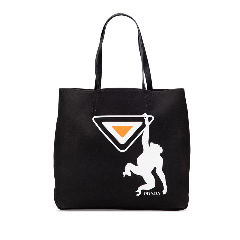 Prada Monkey Canvas Leather Tote Bag