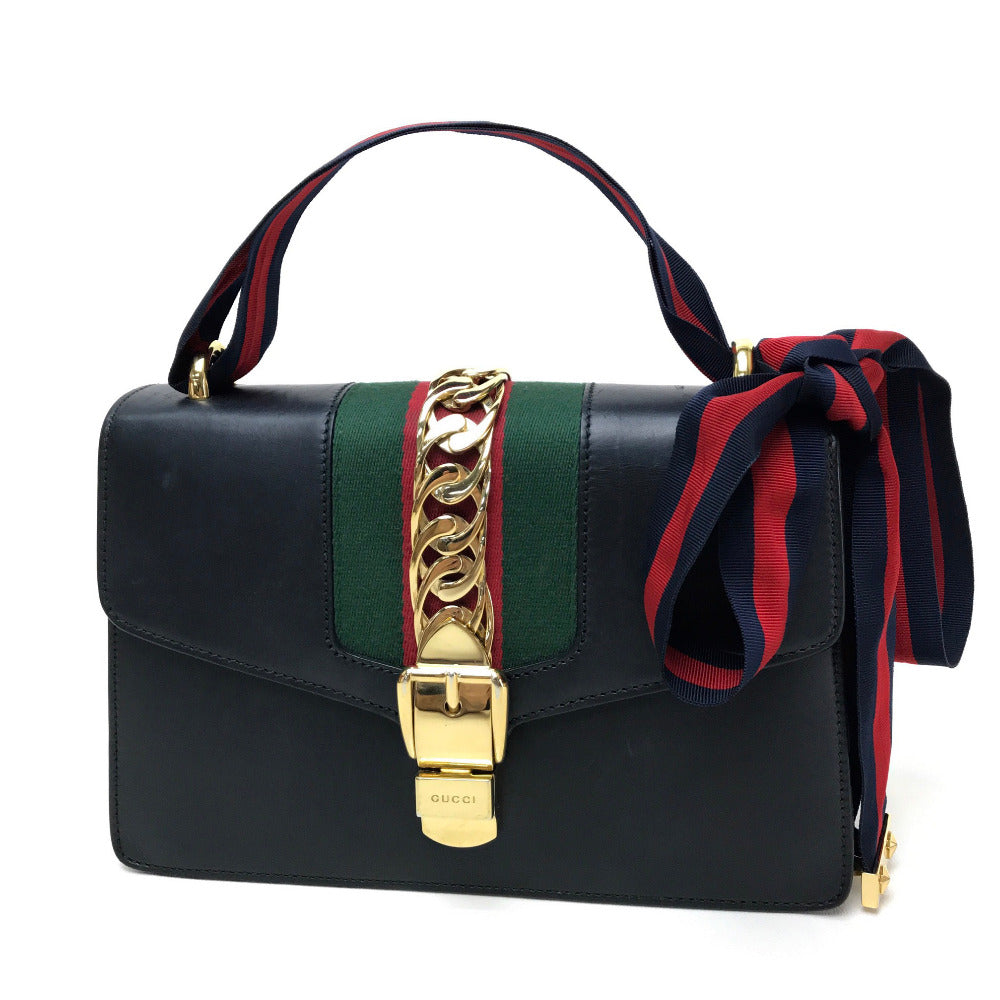 GUCCI Shoulder Bag 421882 leather black Sherry line Silvi Small Ribbon Women