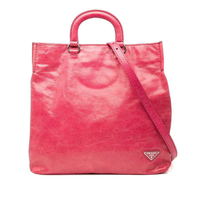Prada Triangle Logo Plate Leather 2way Bag