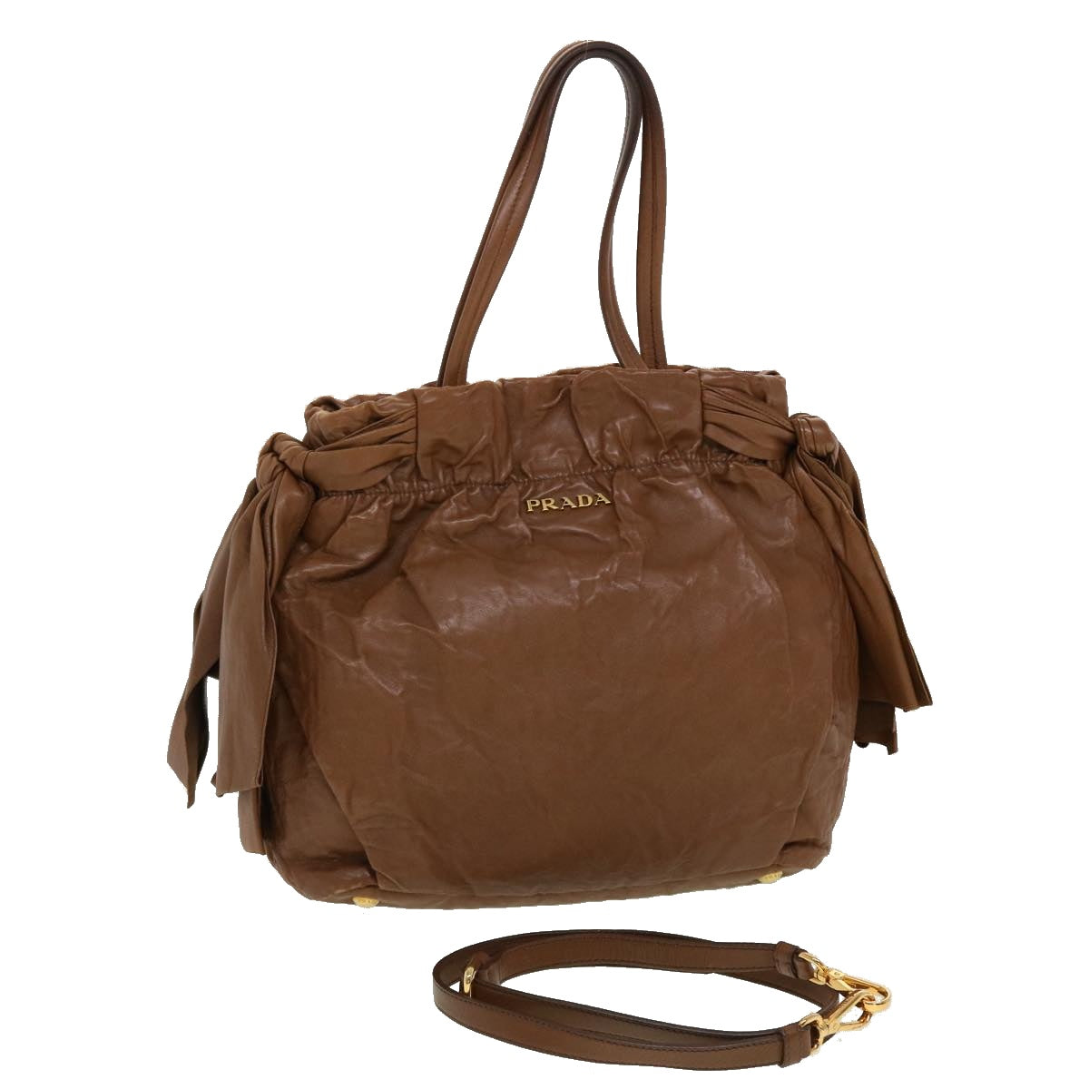 Prada Hand Bag Leather 2way Shoulder Bag Brown