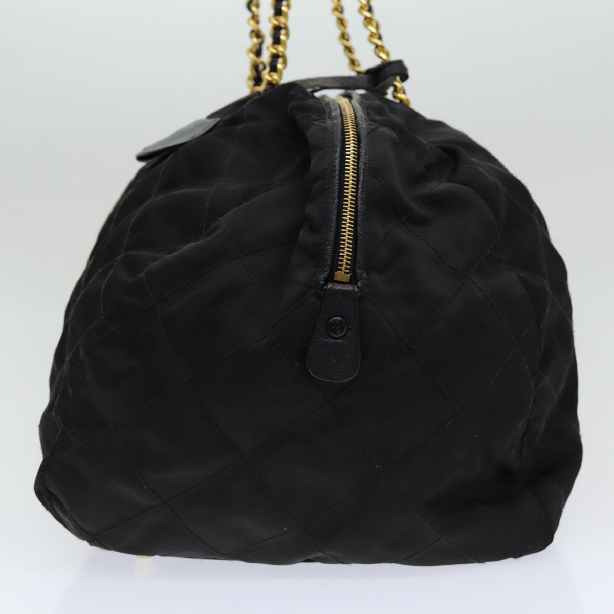 PRADA Quilted Chain Boston Bag Nylon Black Auth