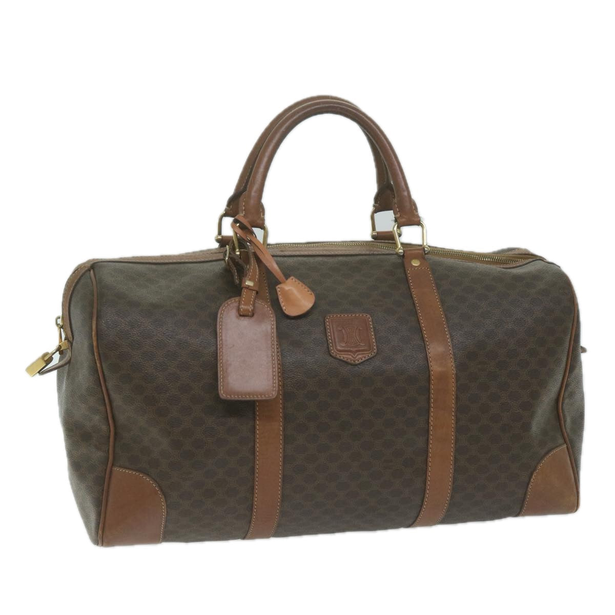 Luxury CELINE Macadam Canvas Boston Bag PVC Brown 10414