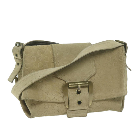 Luxury CELINE C Macadam Canvas Shoulder Bag Suede Beige 10490