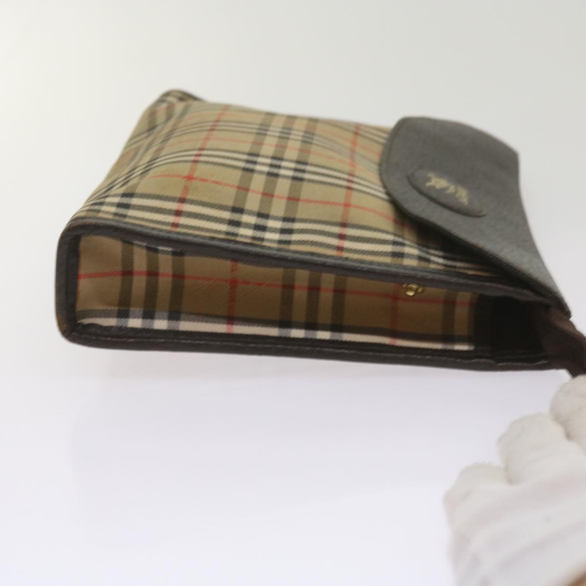 BURBERRYSs Nova Check Clutch Bag Canvas Black Beige Auth yk11237