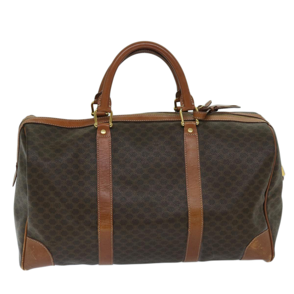 Luxury CELINE Macadam Canvas Boston Bag PVC Brown 11251