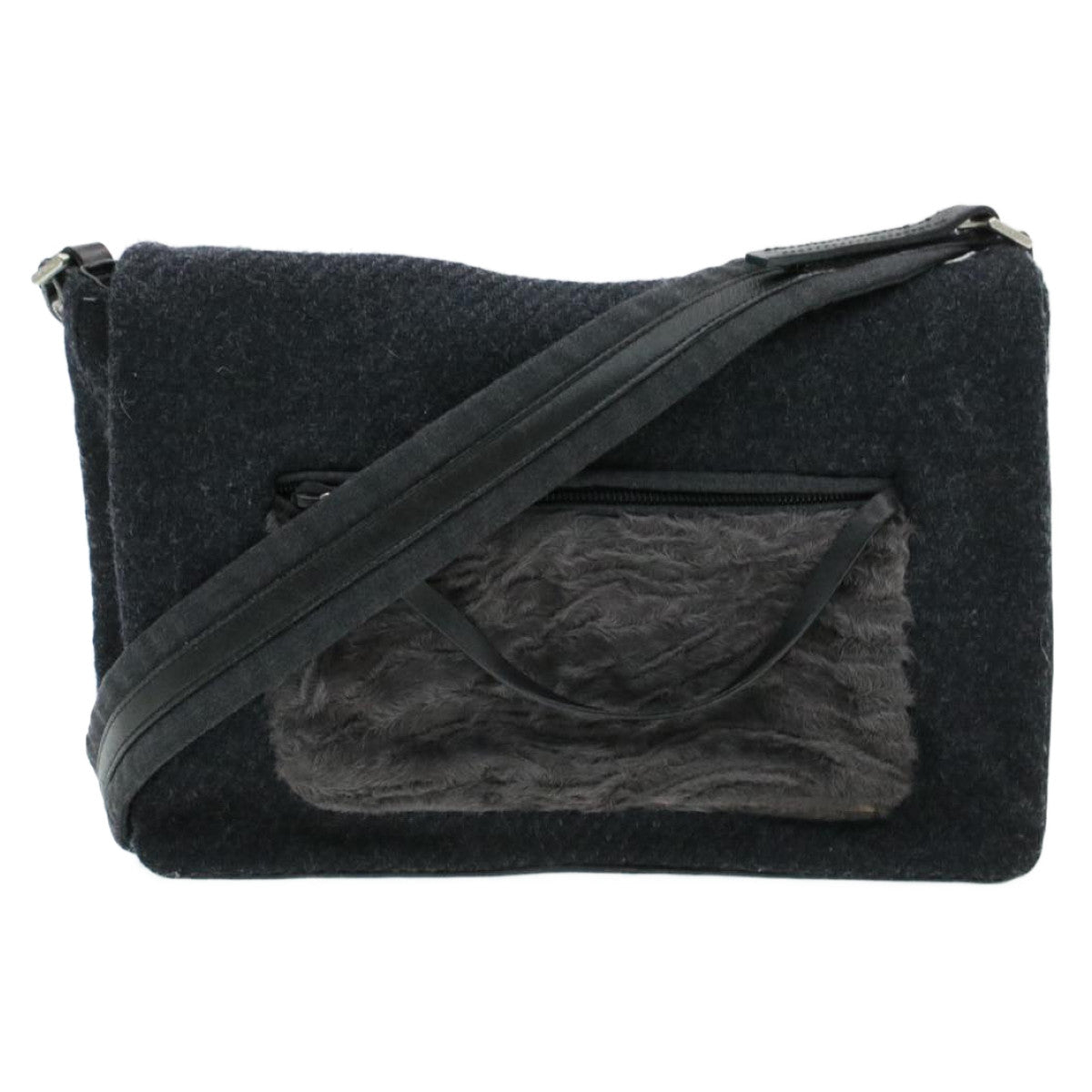 PRADA Suede Shoulder Bag Black Auth